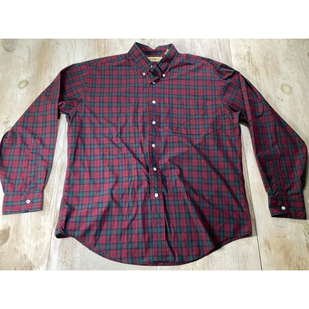 Vintage LL Bean Red Green Plaid Button Down Men's Large Regular‎ Christmas